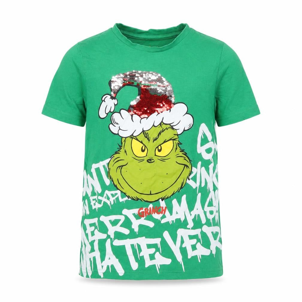 Tescos Boys Green Grinch Sequin T-Shirt 8-9 Years Christmas Fun