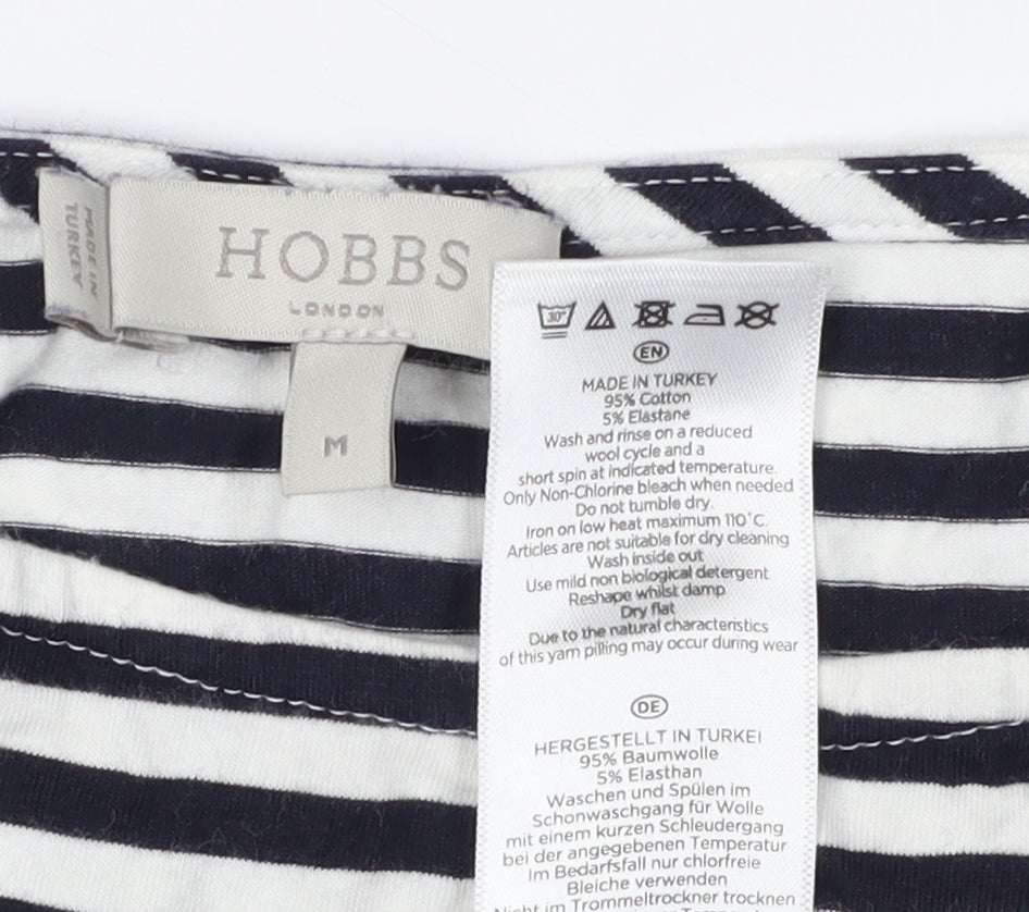 Hobbs Women's Black Striped T-Shirt, M, Boat Neck