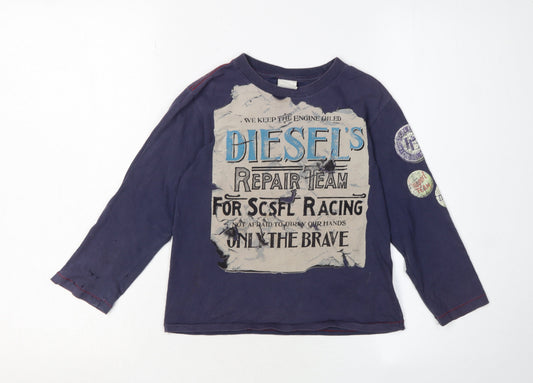 Diesel Boys Blue Graphic Long Sleeve T-Shirt Size 6 Years