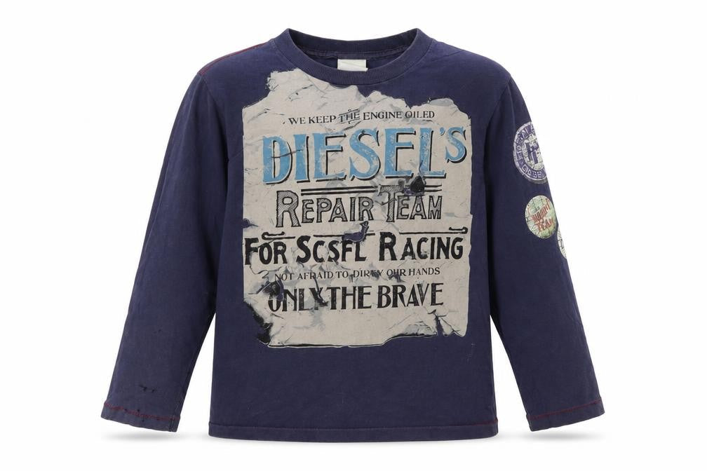 Diesel Boys Blue Graphic Long Sleeve T-Shirt Size 6 Years