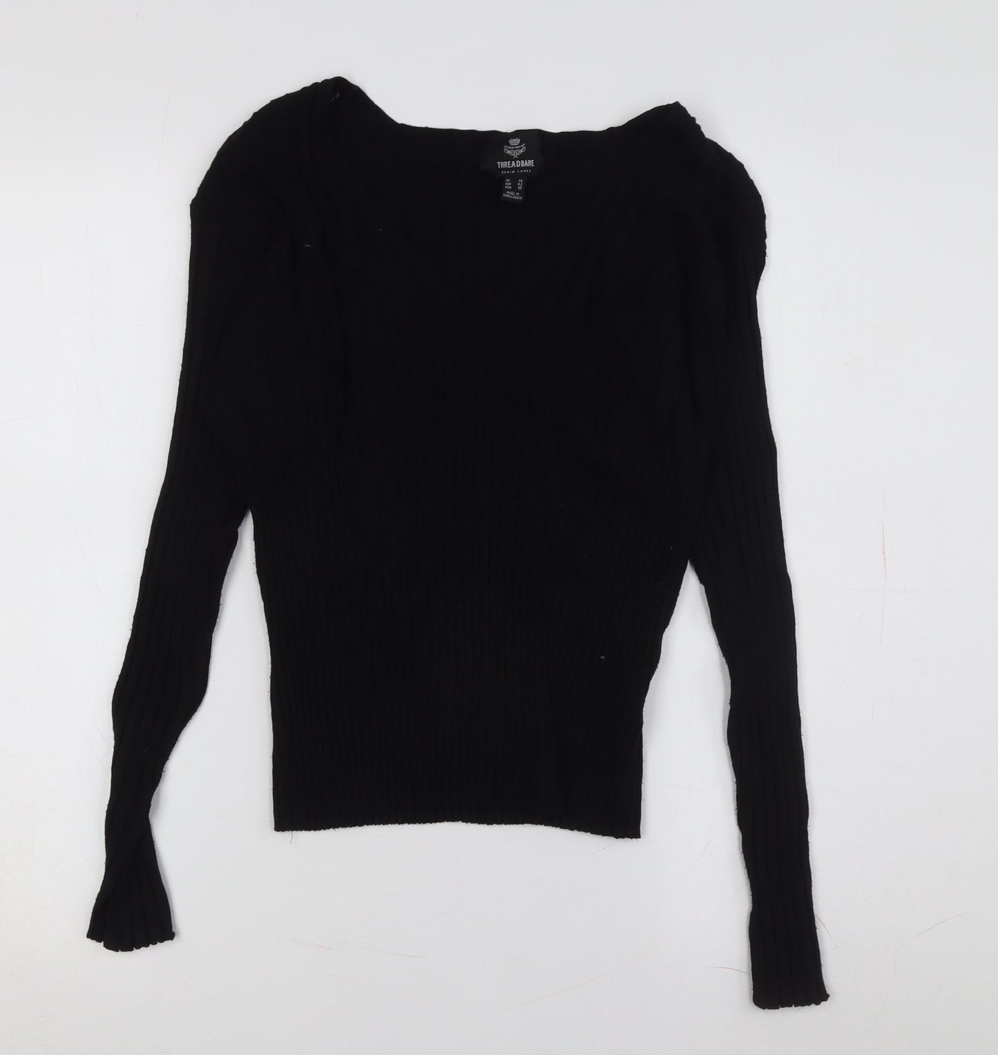 Threadbare Women's Black V-Neck Pullover Jumper Size 10