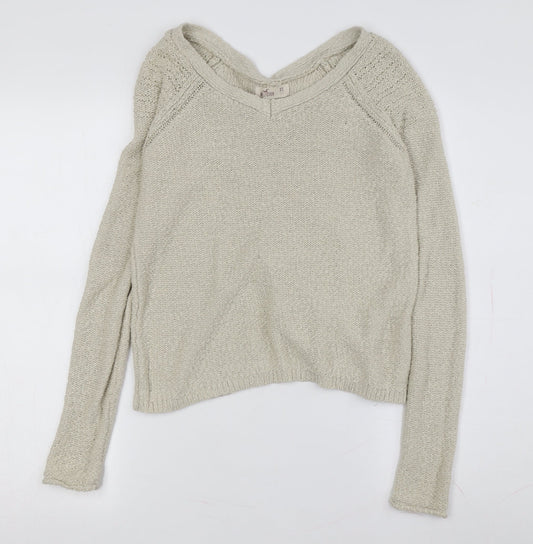 Hollister Women's Ivory V-Neck Pullover Jumper XS