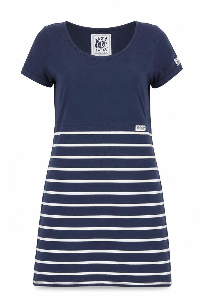 Lazy Jacks Women Blue Nautical Stripes T-Shirt Dress