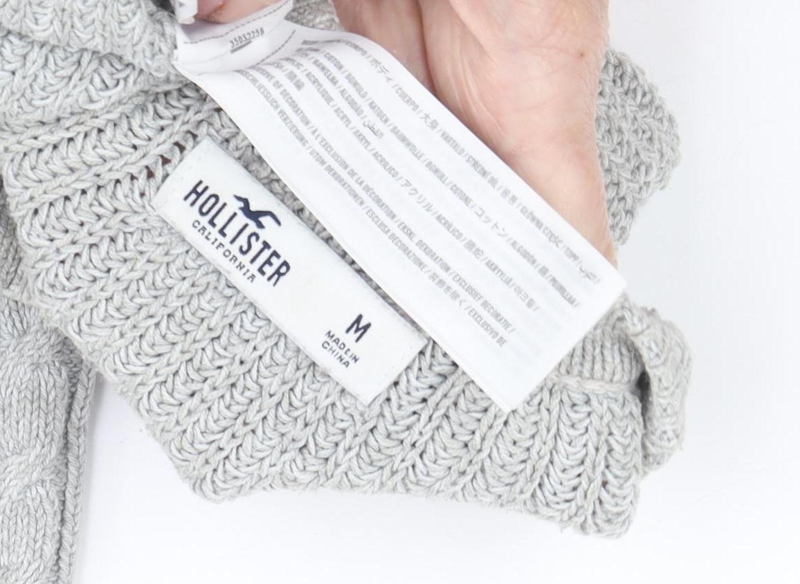 Hollister Women's Grey Cable-Knit Pullover Jumper M