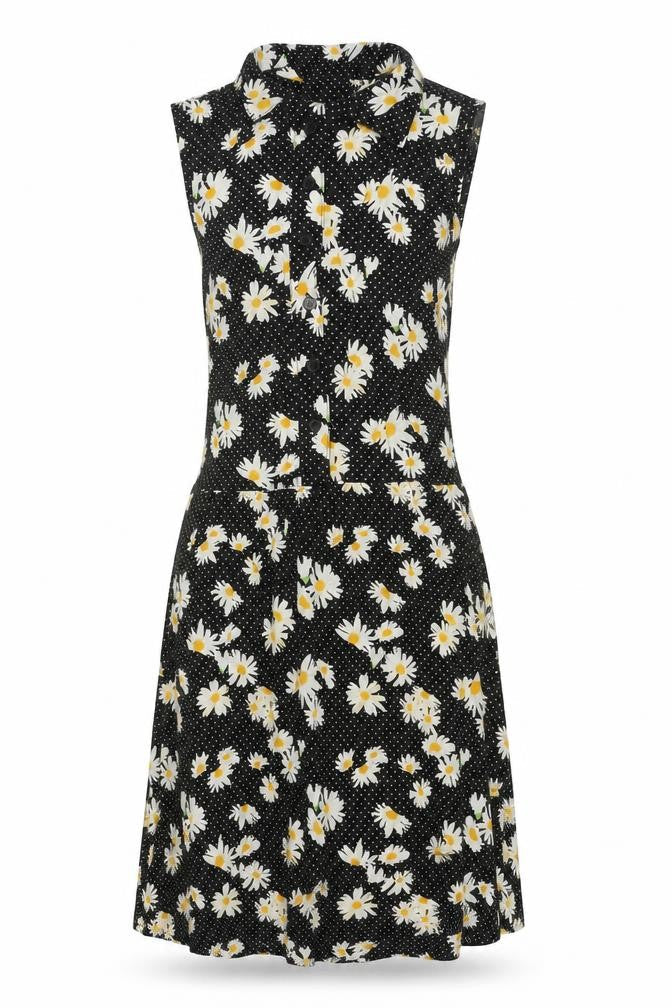 H&M Women Black Floral A-Line Dress Size 8 Sleeveless