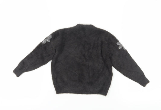 Next Girls Black Floral Pullover Jumper - Size 5 Years