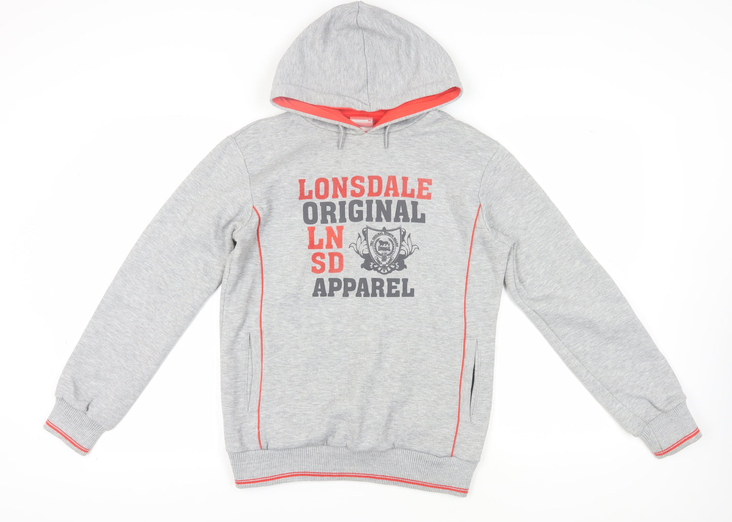 Unisex Adults UK 12 Regular Lonsdale Grey Pullover Hoodie