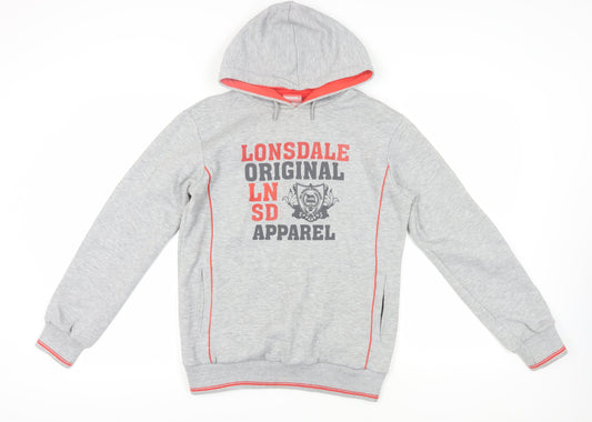 Unisex Adults UK 12 Regular Lonsdale Grey Pullover Hoodie
