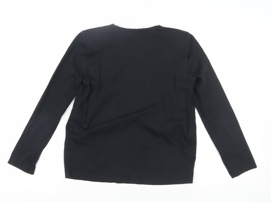 Massimo Dutti Women's Black Cotton Long Sleeve T-Shirt