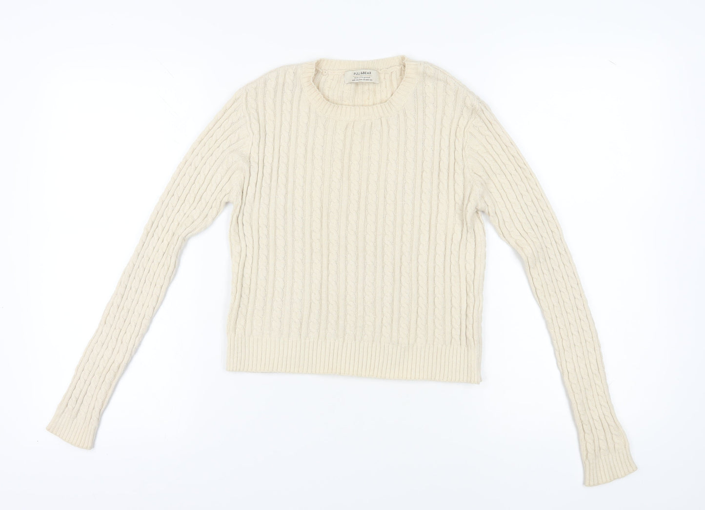Pull & Bear Women's Ivory Cable-Knit Jumper XS