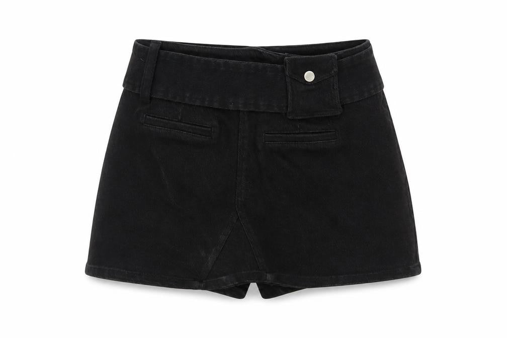 NOTAWEAR Women's Black Biker Shorts, Cotton, S, Belted