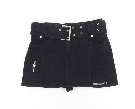 NOTAWEAR Women's Black Biker Shorts, Cotton, S, Belted