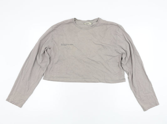 PANGAIA Grey Cropped Long Sleeve T-Shirt XL