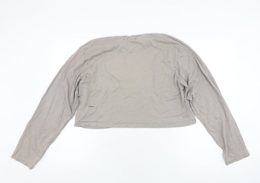 PANGAIA Grey Cropped Long Sleeve T-Shirt XL