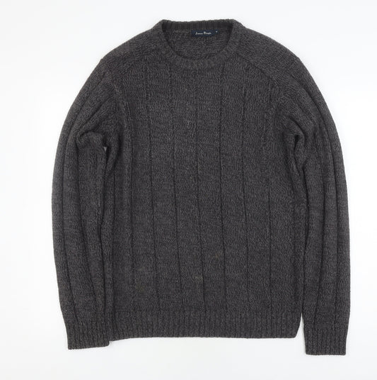 James Pringle Men's Grey Cable-Knit Pullover Jumper, M