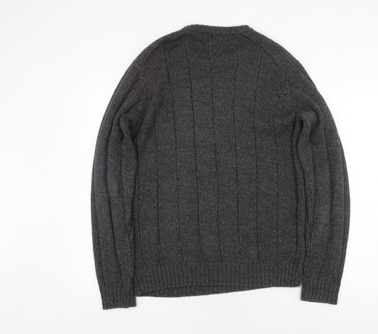 James Pringle Men's Grey Cable-Knit Pullover Jumper, M
