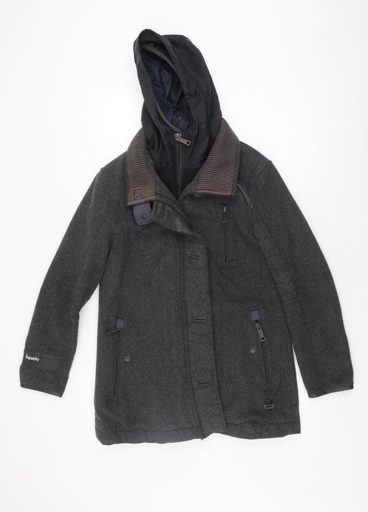 Superdry Men's Grey Bomber Jacket L Casual Hooded