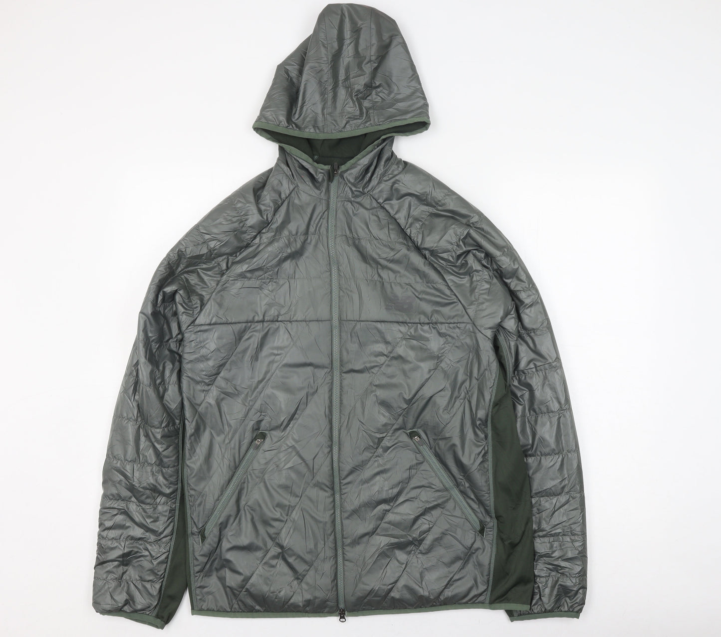 New Balance Men's Green M Puffer Jacket Hooded Autumn