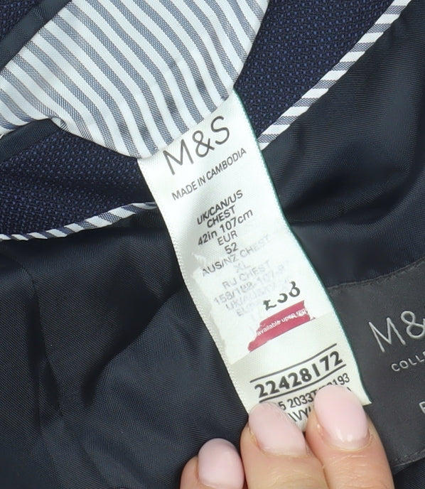 Marks and Spencer Men's Blue Single-Breasted Blazer 42R