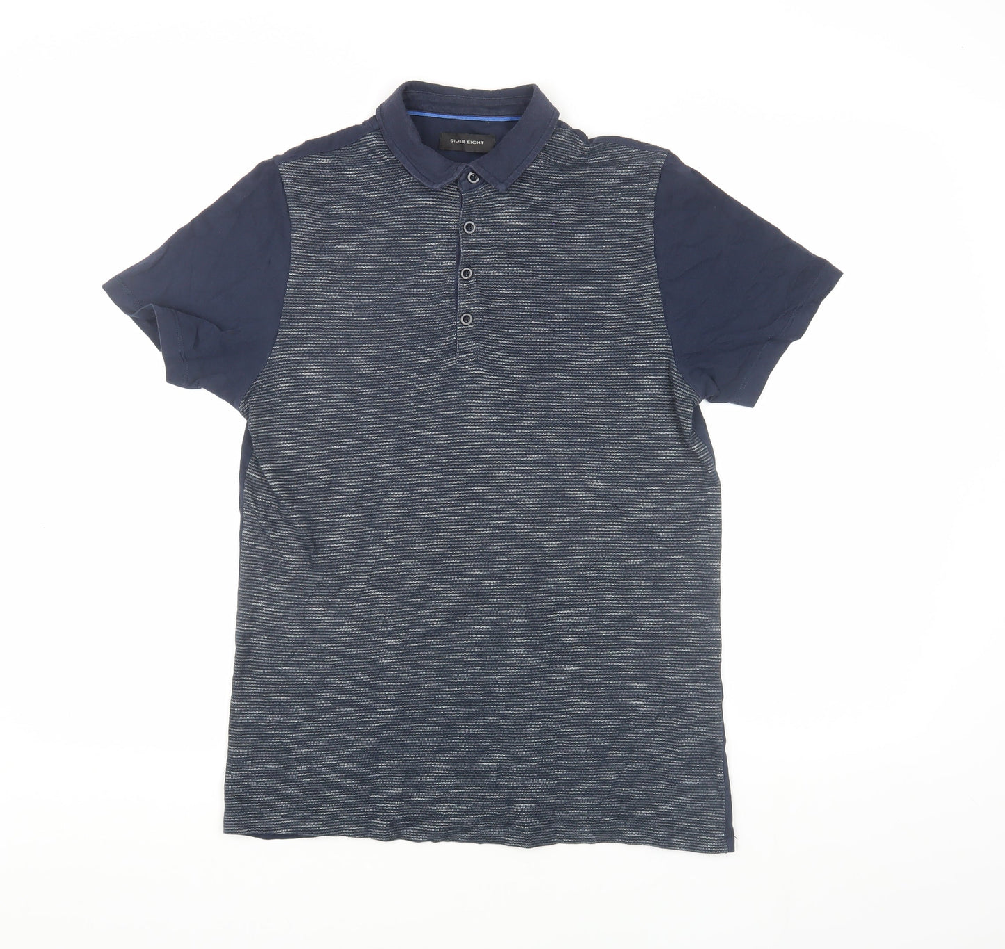 Silver Eight Men's Blue Striped Polo Shirt S