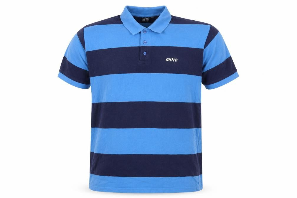 Mitre Men's Blue XL Striped Short Sleeve Polo