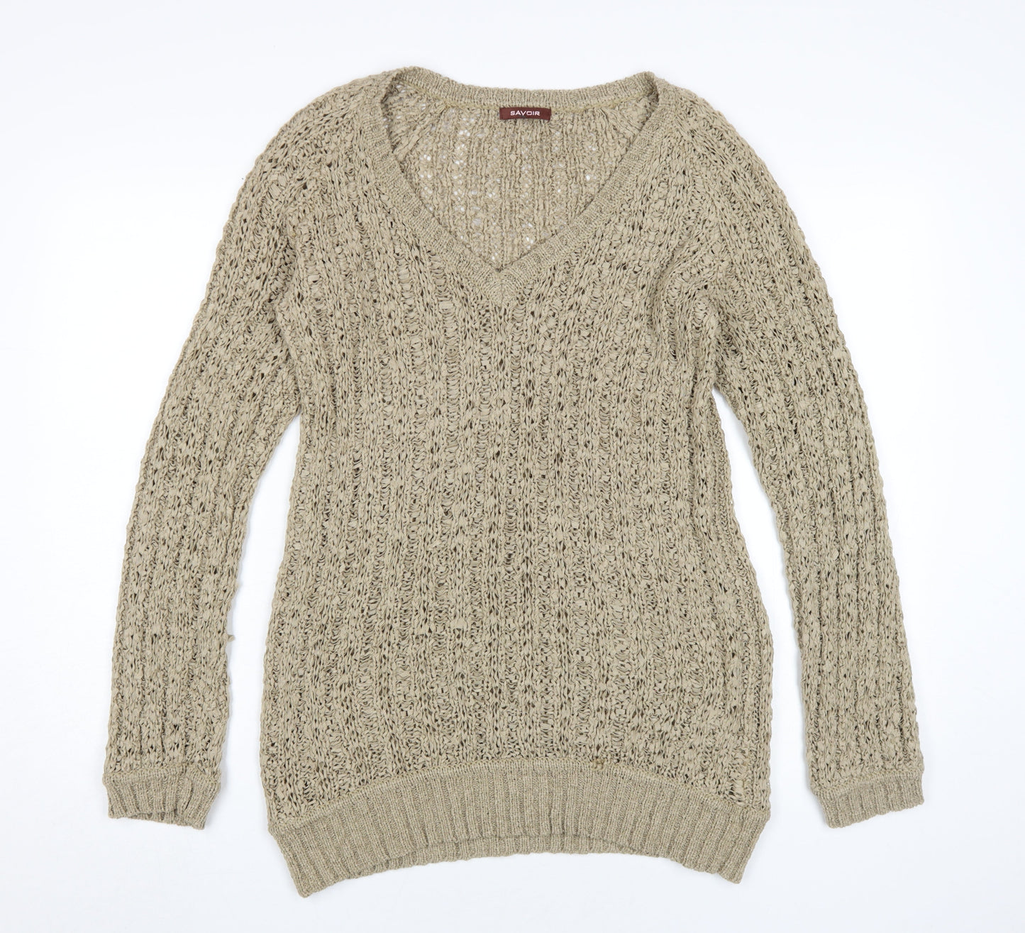 Savoir Women's Beige Cable-Knit Pullover Jumper Size 12