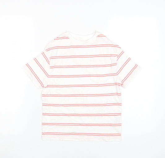 Marks and Spencer Boys White Striped T-Shirt, Size 6-7