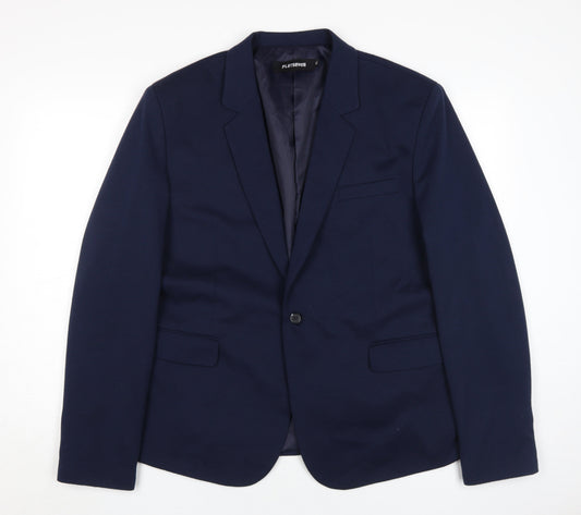 FLATSEVEN Men's Blue Blazer XL, Rayon Blend Fashion