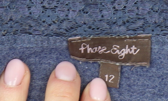 Phase Eight Blue Women's Blouse, Size 12, Crochet Detail