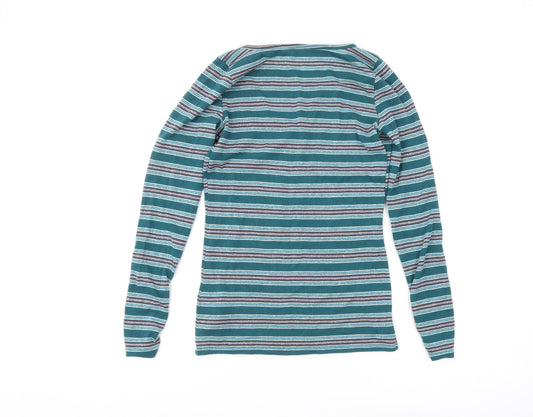Hollister Women’s Green Striped V-Neck T-Shirt
