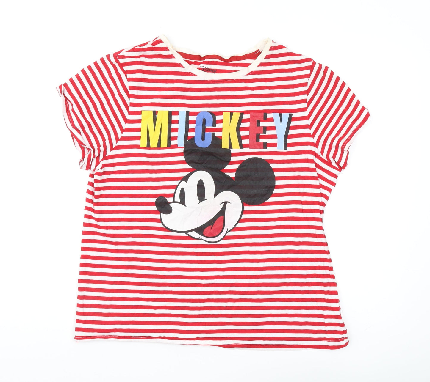 Disney Women's Red Striped Mickey Mouse T-Shirt L