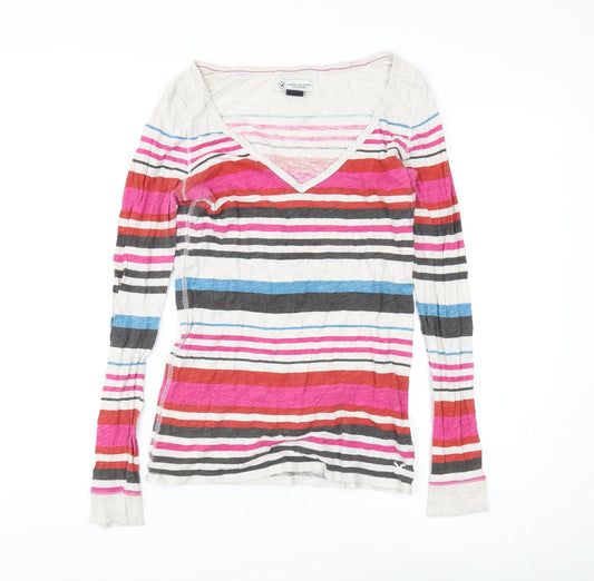 American Eagle Women's Multicoloured Striped T-Shirt M