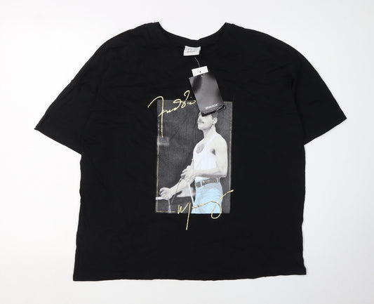 Freddie Mercury Men's Black Graphic T-Shirt Size 16
