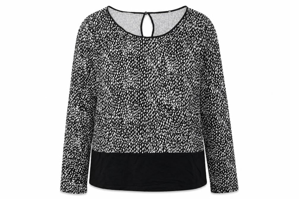 Oasis Women's Black XL Animal Print Long Sleeve Blouse