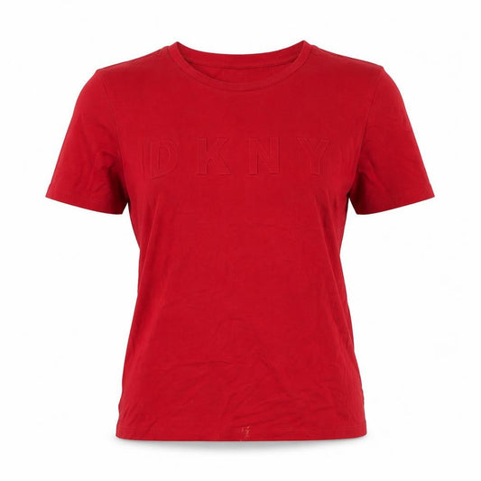 Womens UK Size S DKNY Red Cotton Blend T-Shirt