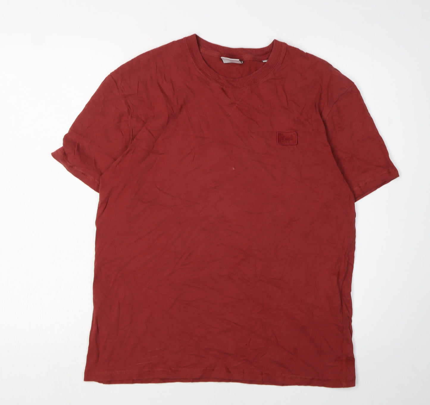 Jack & Jones Men's Red Crew Neck T-Shirt, L, Short Sleeve
