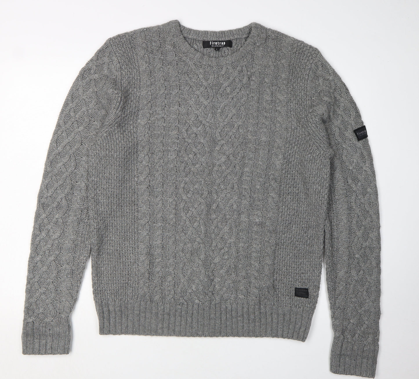 Firetrap Men's Grey Cable-Knit Pullover Jumper L