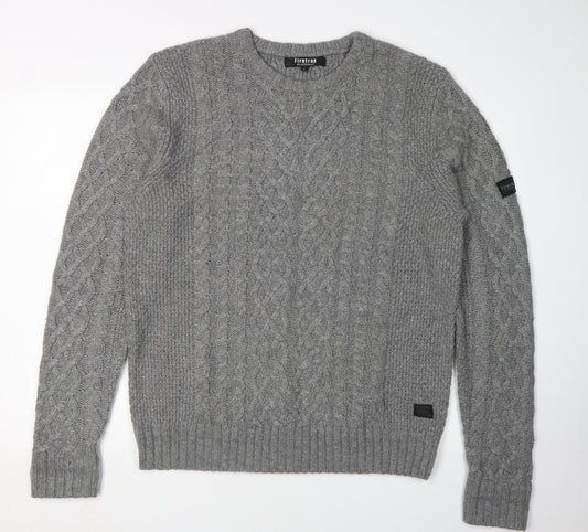Firetrap Men's Grey Cable-Knit Pullover Jumper L