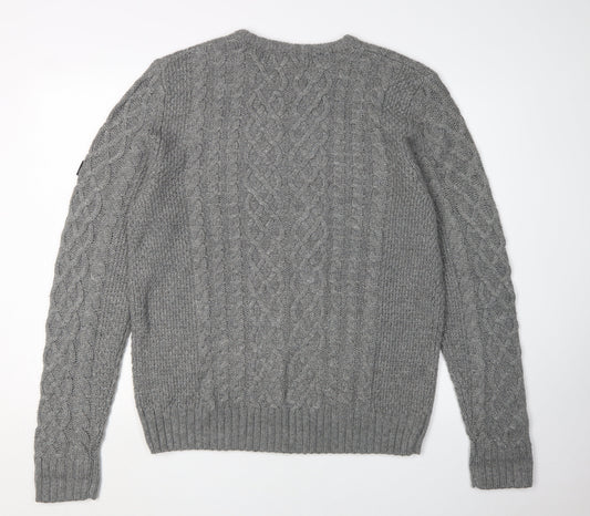 Firetrap Men's Grey Cable-Knit Pullover Jumper L