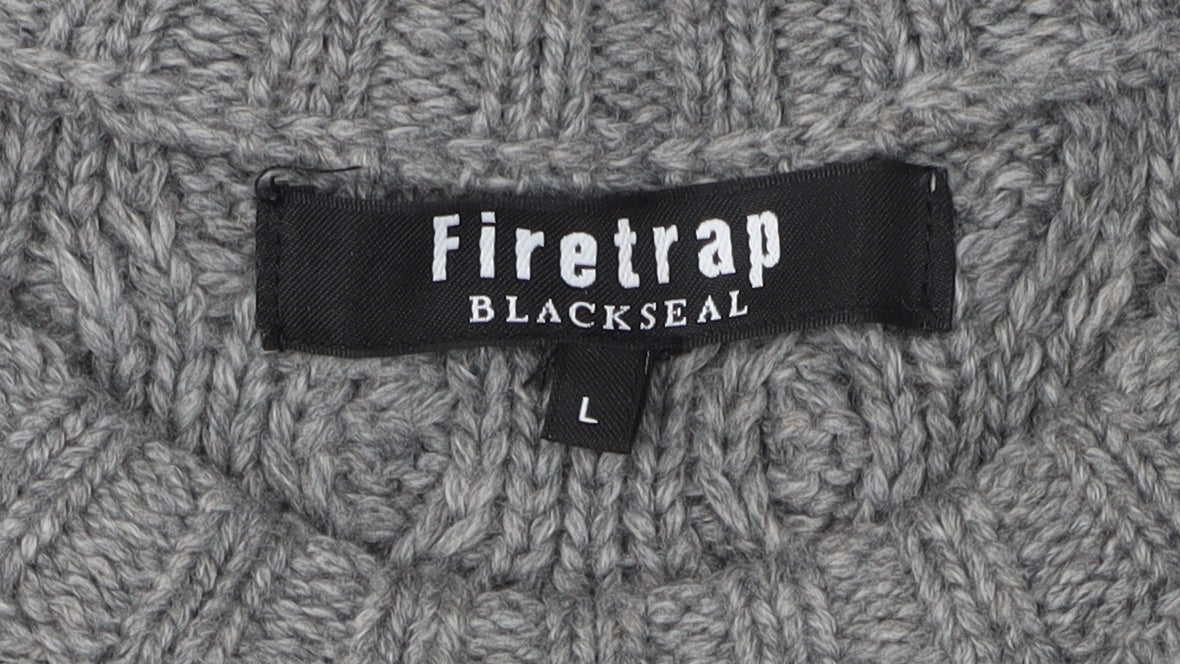 Firetrap Men's Grey Cable-Knit Pullover Jumper L