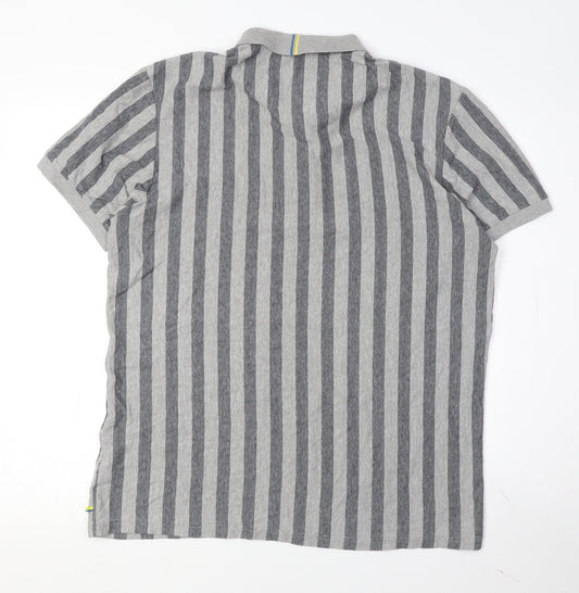Larsson & Co Men's Grey Striped Cotton Polo Shirt L