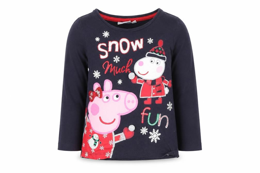 Front view of girls’ peppa pig black 6-7 years long sleeve t-shirt