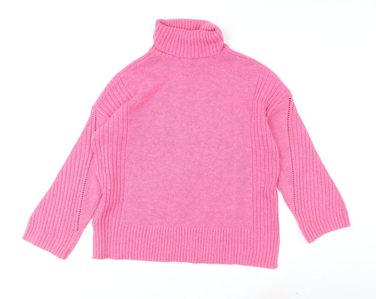 White Stuff Women's Pink Roll Neck Pullover Jumper, Size 12