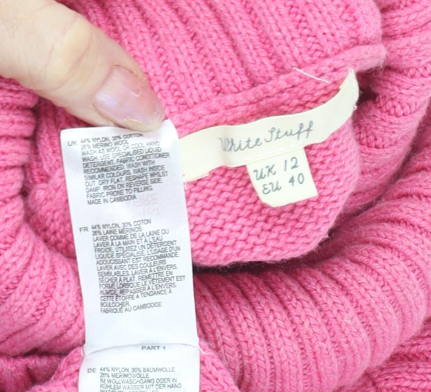 White Stuff Women's Pink Roll Neck Pullover Jumper, Size 12