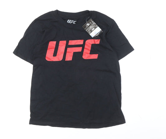 UFC Boys Black Cotton T-Shirt 7-8 Years with Logo, New