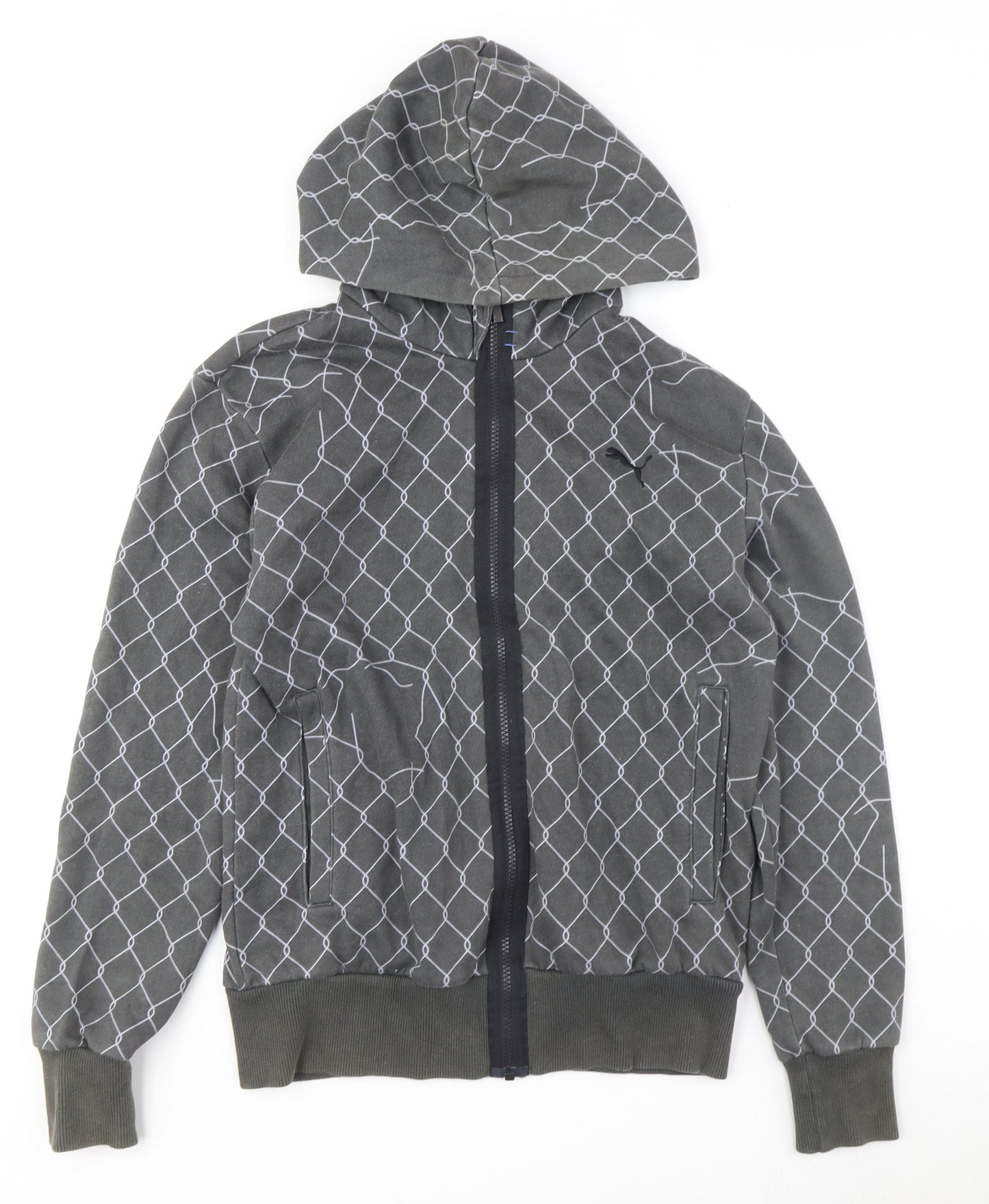 Puma Men's Grey Full Zip Hoodie, L, Fleece, Geometric