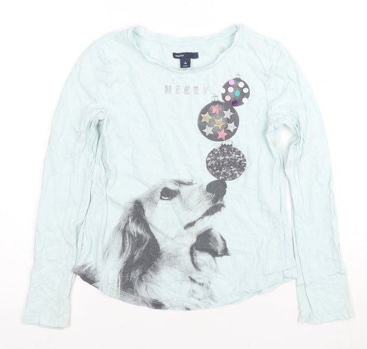 Gap Kids Blue Long Sleeve Dog Christmas T-Shirt L