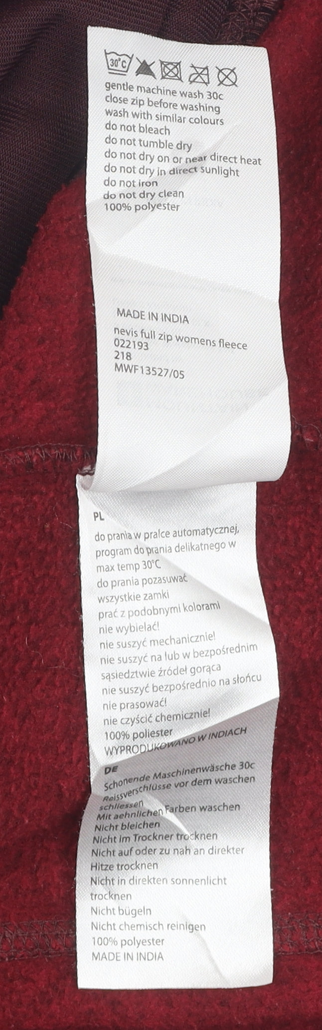 Mountain Warehouse Unisex Red Fleece Jacket Size 16