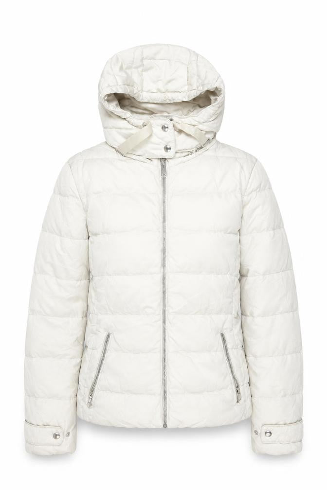 Zara Women Ivory Puffer Jacket M Winter Hooded
