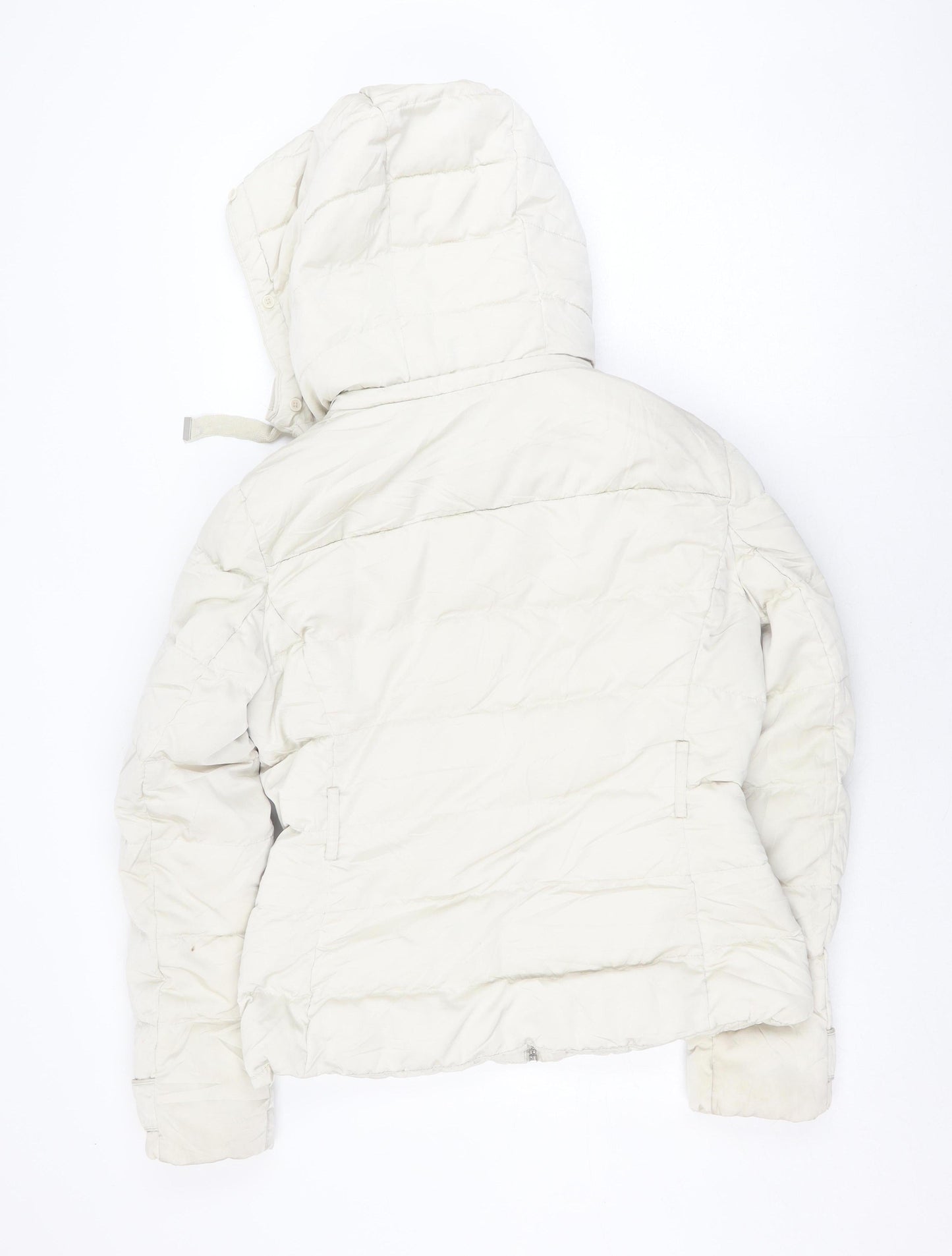 Zara Women Ivory Puffer Jacket M Winter Hooded